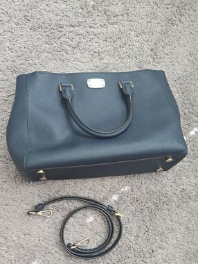Michael Kors Navy Saffiano Satchel with Gold Hardware
